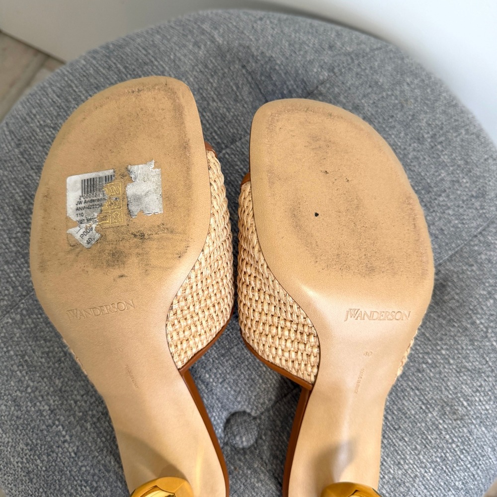 JW Anderson Tan Raffia Chain Link Heel Mules Square Toe Sandals IT 40 US 9/9.5 - Picture 9 of 11